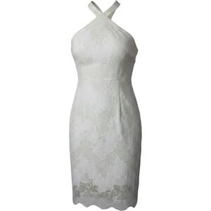 Lipstick Boutique Halter Dress Womens Medium White Lace Sheath Scalloped Hem